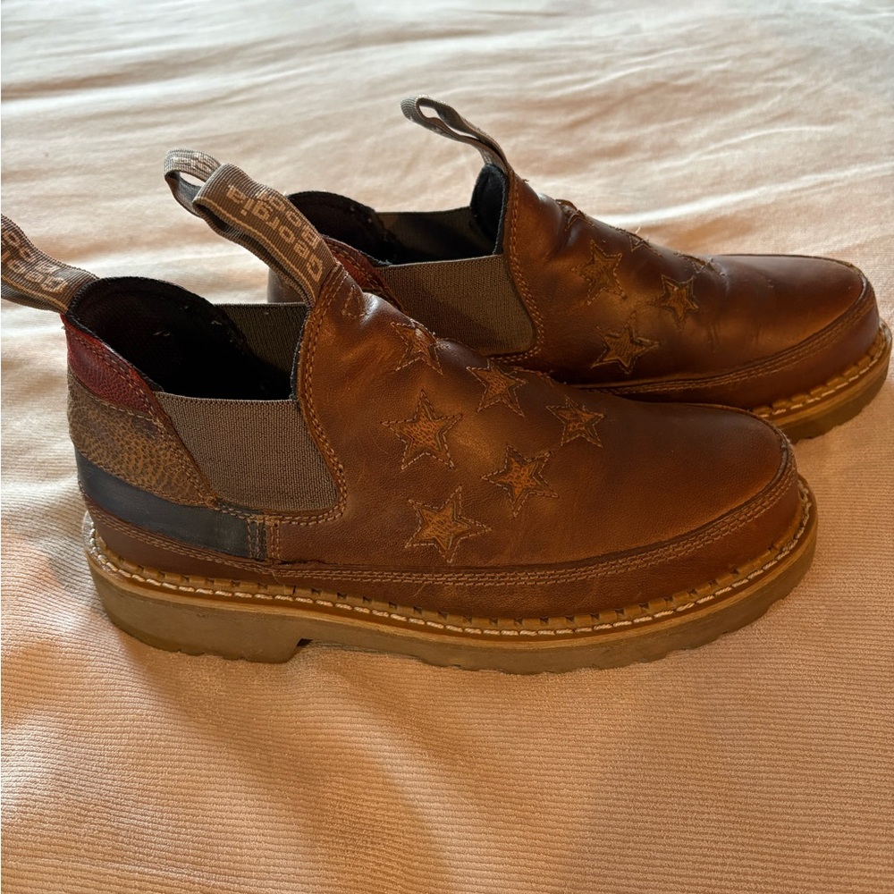 Georgia Boot Brown Leather Slip-On Loafers with Star Stitching